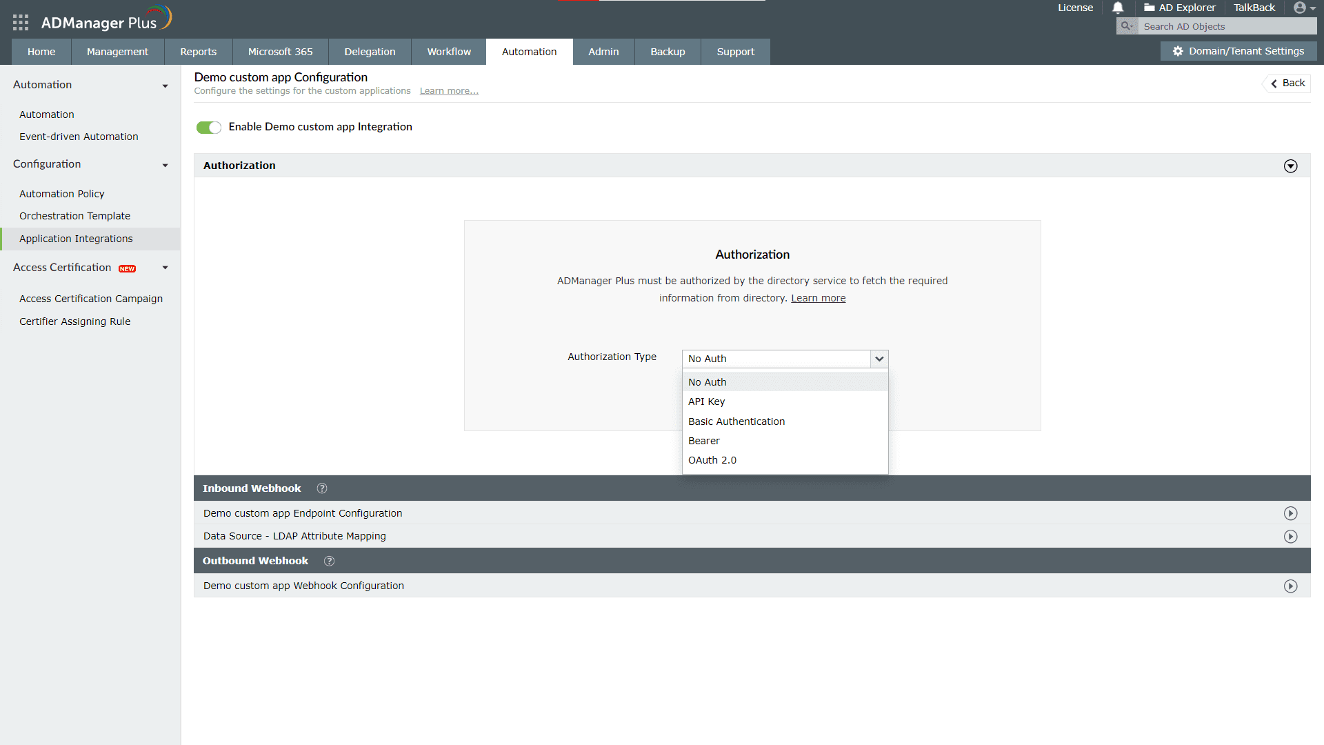 Custom applications integration