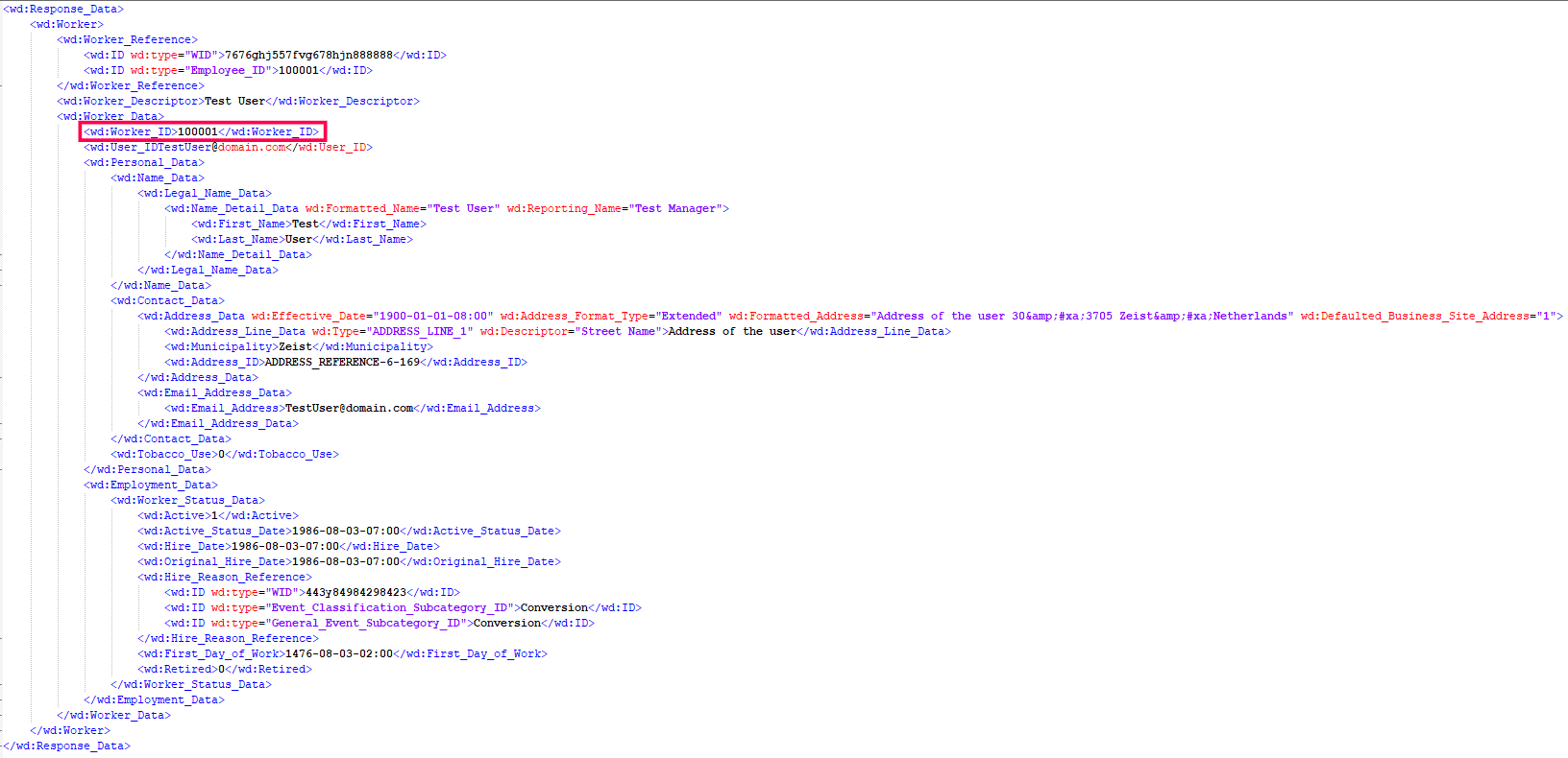 Sample XML response